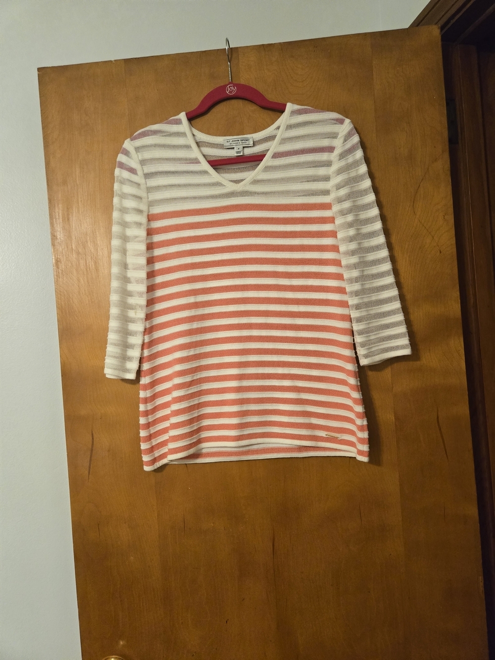 St John Sport Pink & White Striped 3/4 Sleeve Top Size P/XS